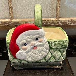 Vintage Handmade Santa Claus Ceramic Basket